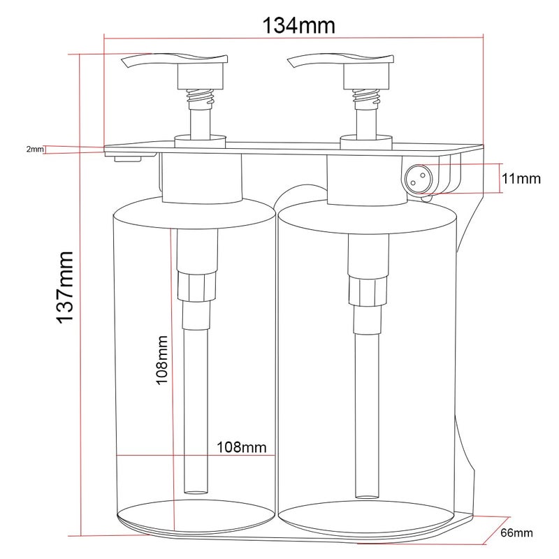 Dolphy Wall Mount & Table Top Liquid Soap Dispenser | for Hand Wash,Shampoo, Conditioner & Shower Gel for Bathroom/Basin/Kitchen Sink - 300ml (Set of 2) - Image 4