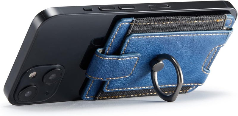 TOPWOOZU Phone Card Holder with Ring Grip for Back of Phone,Adhesive Stick-on Credit Card Wallet Pocket for iPhone,Android and Smartphones (Blue) - Image 4