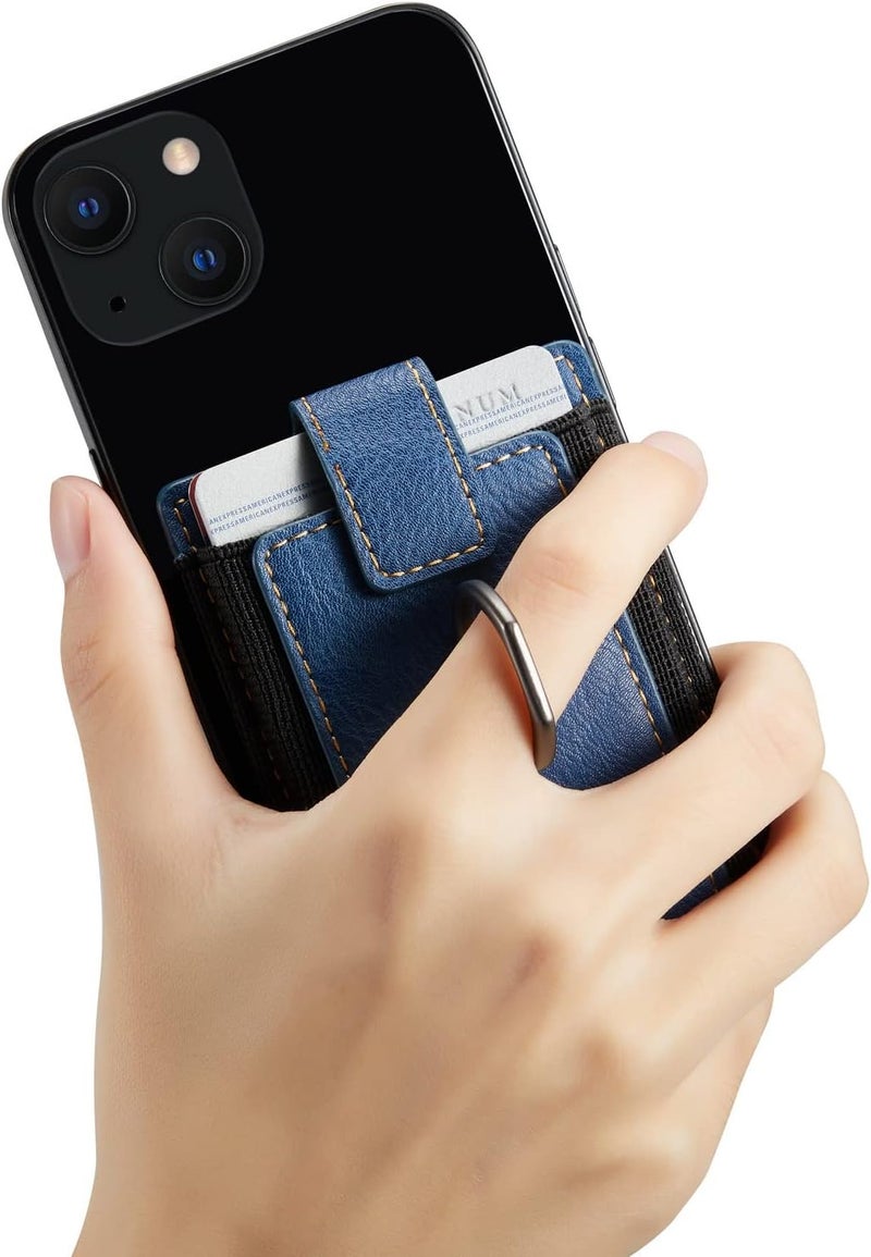 TOPWOOZU Phone Card Holder with Ring Grip for Back of Phone,Adhesive Stick-on Credit Card Wallet Pocket for iPhone,Android and Smartphones (Blue) - Image 3