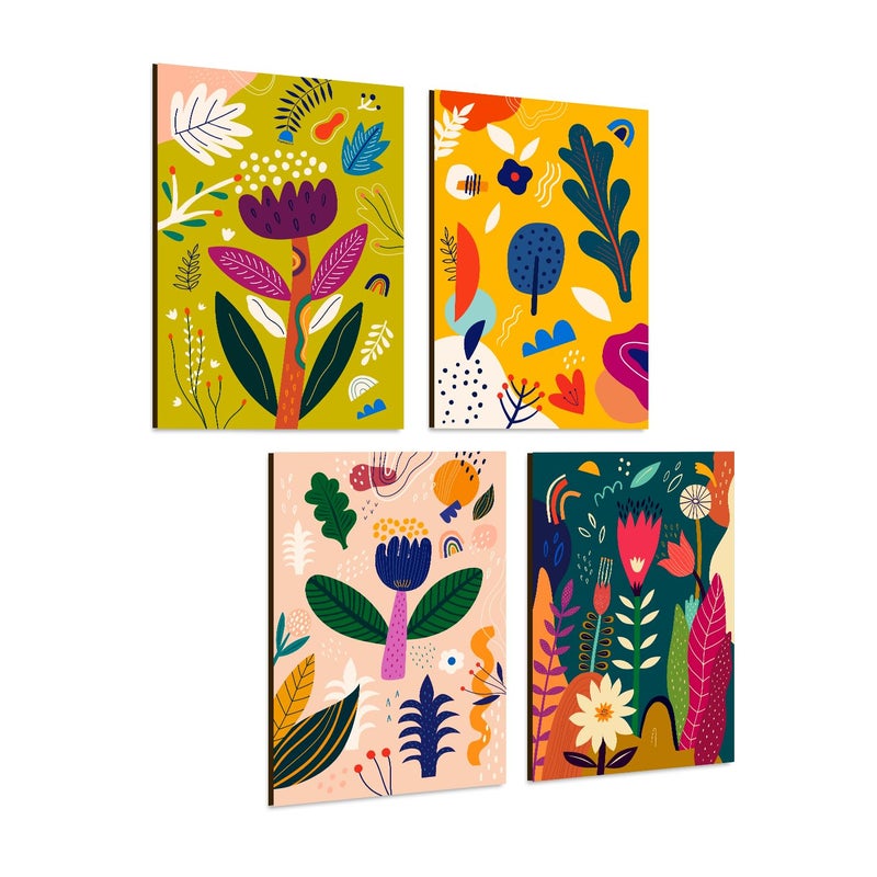 PAPER PLANE DESIGN Poster Frames Black Wall Hangings Size 825 x 1175 inch Set of 4 Floral Abstract Art - Image 1