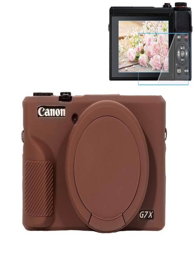 Pocoukate Case for Canon G7X Mark III Camera, Soft Silicone Protective Cover Skin with Removable Lens Cover for Powershot G7X Mark iii Camera, with G7X Mark III Screen Protector Accessories-Coffee - Image 1