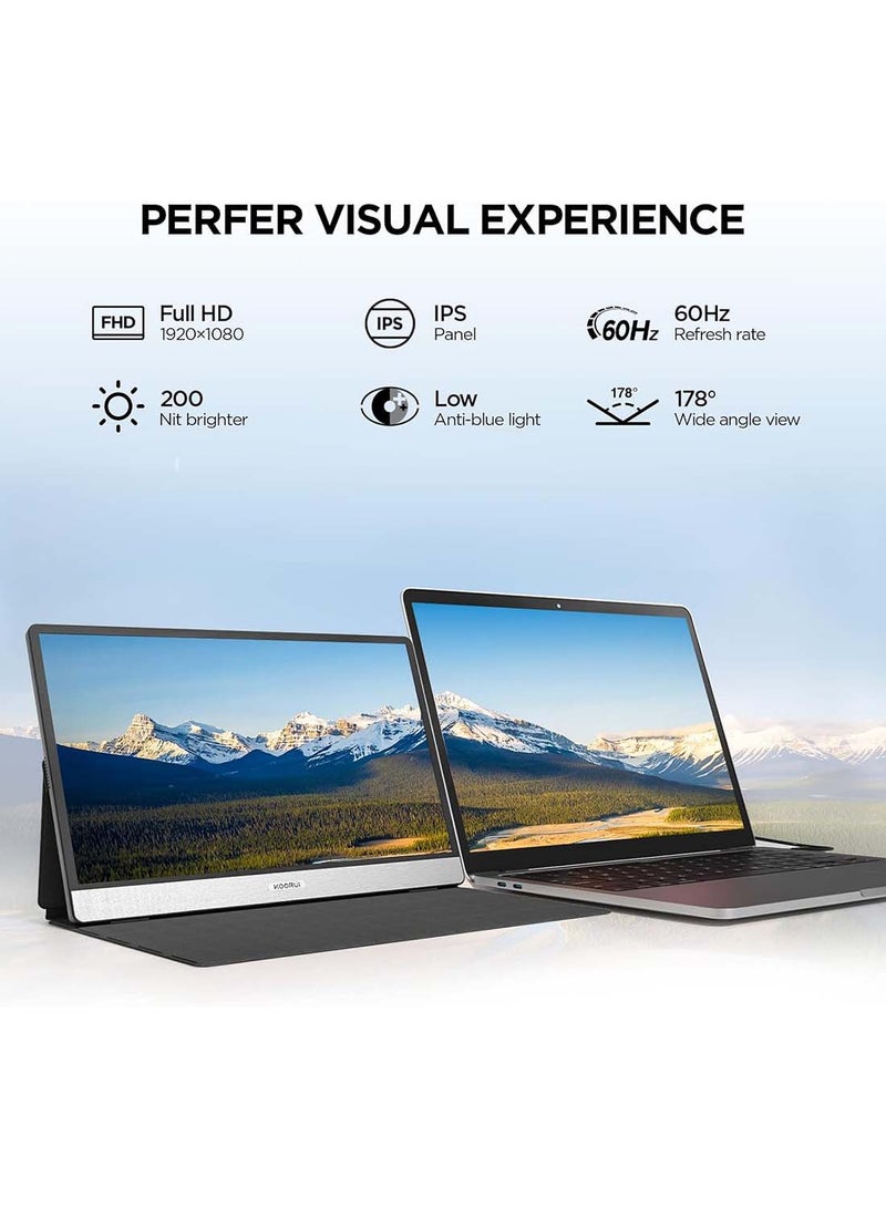 KOORUI شاشة محمولة بدقة 1080 بكسل FHD، شاشة كمبيوتر محمول USB-C، شاشة كمبيوتر HDMI، شاشة IPS للألعاب مع غطاء ذكي ممتاز ومكبرات صوت، شاشة خارجية لأجهزة الكمبيوتر المحمولة/الكمبيوتر الشخصي/Mac/الهاتف، 15.6 بوصة 60 هرتز (15B1) - Image 3