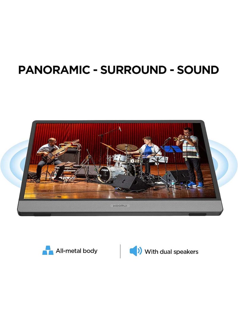 KOORUI شاشة محمولة بدقة 1080 بكسل FHD، شاشة كمبيوتر محمول USB-C، شاشة كمبيوتر HDMI، شاشة IPS للألعاب مع غطاء ذكي ممتاز ومكبرات صوت، شاشة خارجية لأجهزة الكمبيوتر المحمولة/الكمبيوتر الشخصي/Mac/الهاتف، 15.6 بوصة 60 هرتز (15B1) - Image 2