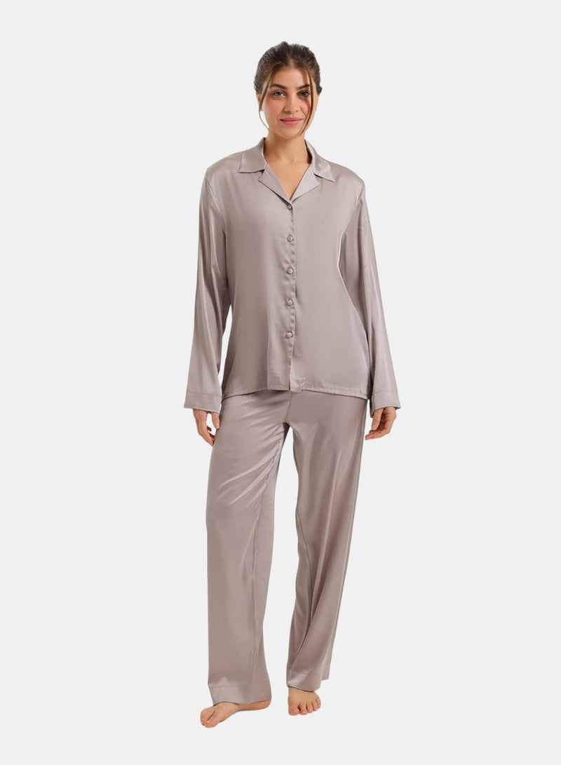 Carina Satin Buttoned Pyjama Set - Image 1