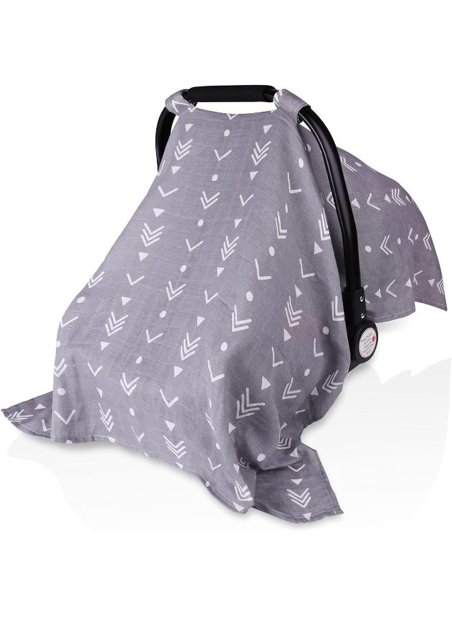 Metplus Muslin Baby Car Seat Canopy, Infant Carseat Cover - Extra Wide Universal Fit, Lightweight Breathable Soft for Babies Girls Shower Gift (Arrow) - Image 1