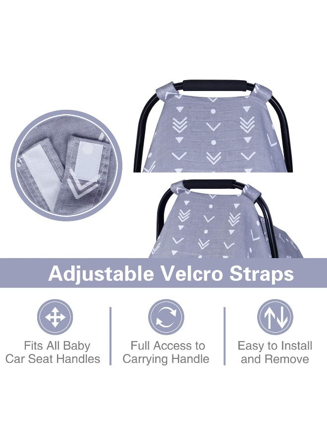 Metplus Muslin Baby Car Seat Canopy, Infant Carseat Cover - Extra Wide Universal Fit, Lightweight Breathable Soft for Babies Girls Shower Gift (Arrow) - Image 2