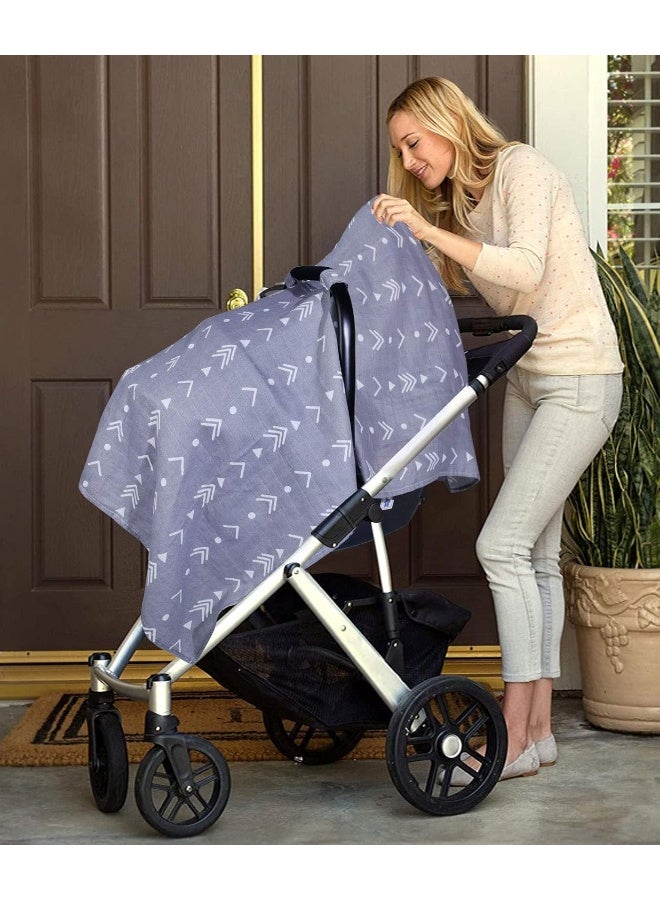 Metplus Muslin Baby Car Seat Canopy, Infant Carseat Cover - Extra Wide Universal Fit, Lightweight Breathable Soft for Babies Girls Shower Gift (Arrow) - Image 5