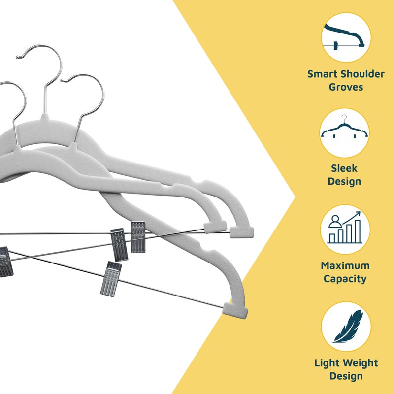 Lifemaster Velvet Skirt Hangers â€“ with Adjustable Clips, 360 Degree Swivel Hook, and Non-Slip Shoulder Notch, Holds Up to 10 lbs, for Organizing Skirt, Pants, Dress, and Clothes, Pack of 50, White - Image 5