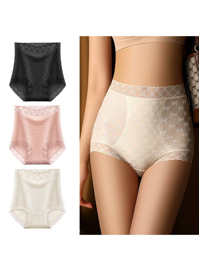 Seamless Underwear for Women,3-Piece Set Women's Lace Panties Ice Silk Mid-Waist Stretch Panties, Women's Panties Breathable Antibacterial - Image 1