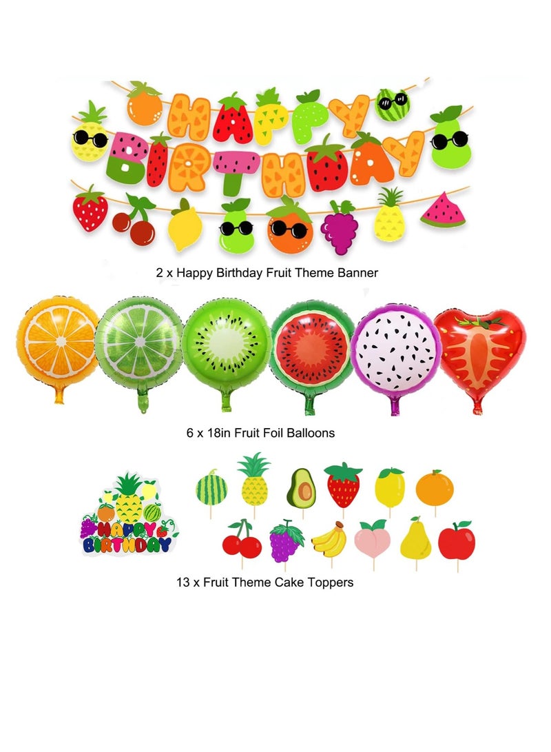 Cute Sensory Fruit Birthday Decorations for 1st Baby Birthday Party Fruit Theme Party Supplies Cake Cupcake Toppers Fruit Theme Happy Birthday Banner Balloons for Boys and Girls Fruit Party Decor - Image 3