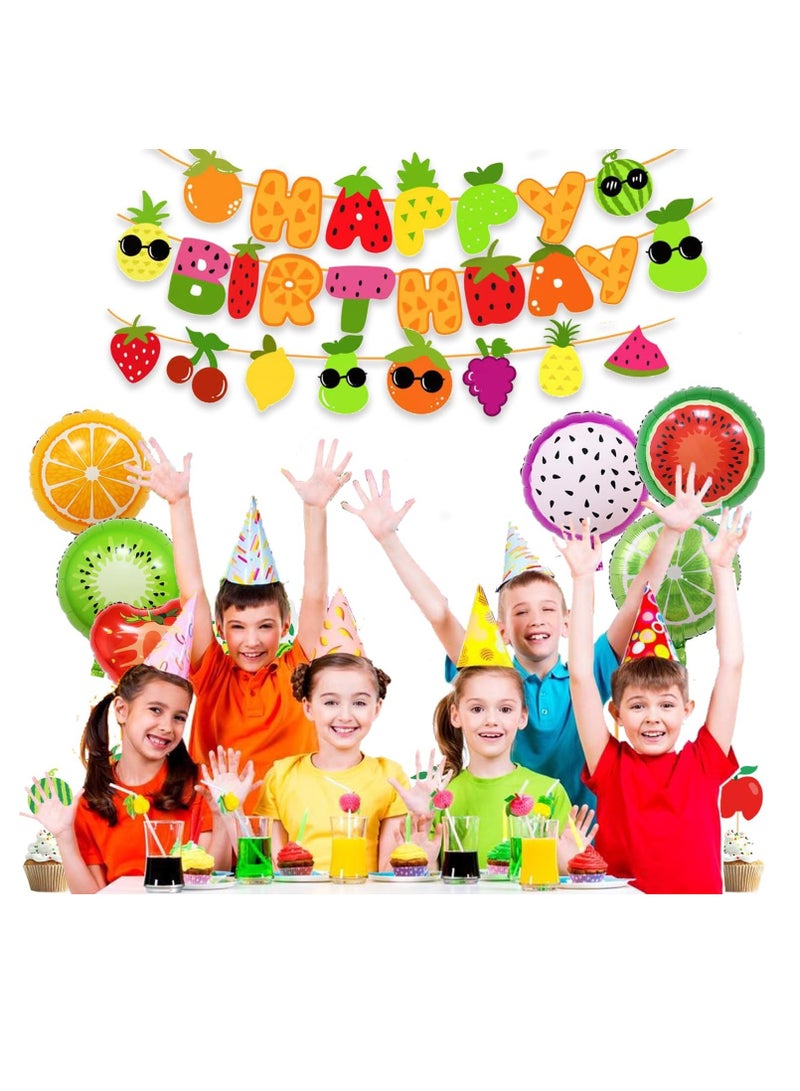 Cute Sensory Fruit Birthday Decorations for 1st Baby Birthday Party Fruit Theme Party Supplies Cake Cupcake Toppers Fruit Theme Happy Birthday Banner Balloons for Boys and Girls Fruit Party Decor - Image 4