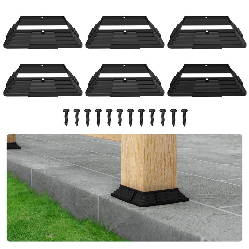 bruwaa 6 Pack 4 x 4 35 inch x 35 inch Vinyl Post Skirt Post Base Cover Column Wraps for Wood Hand Stair Rails and Porch Deck Post Base Black Post Trim - Image 2