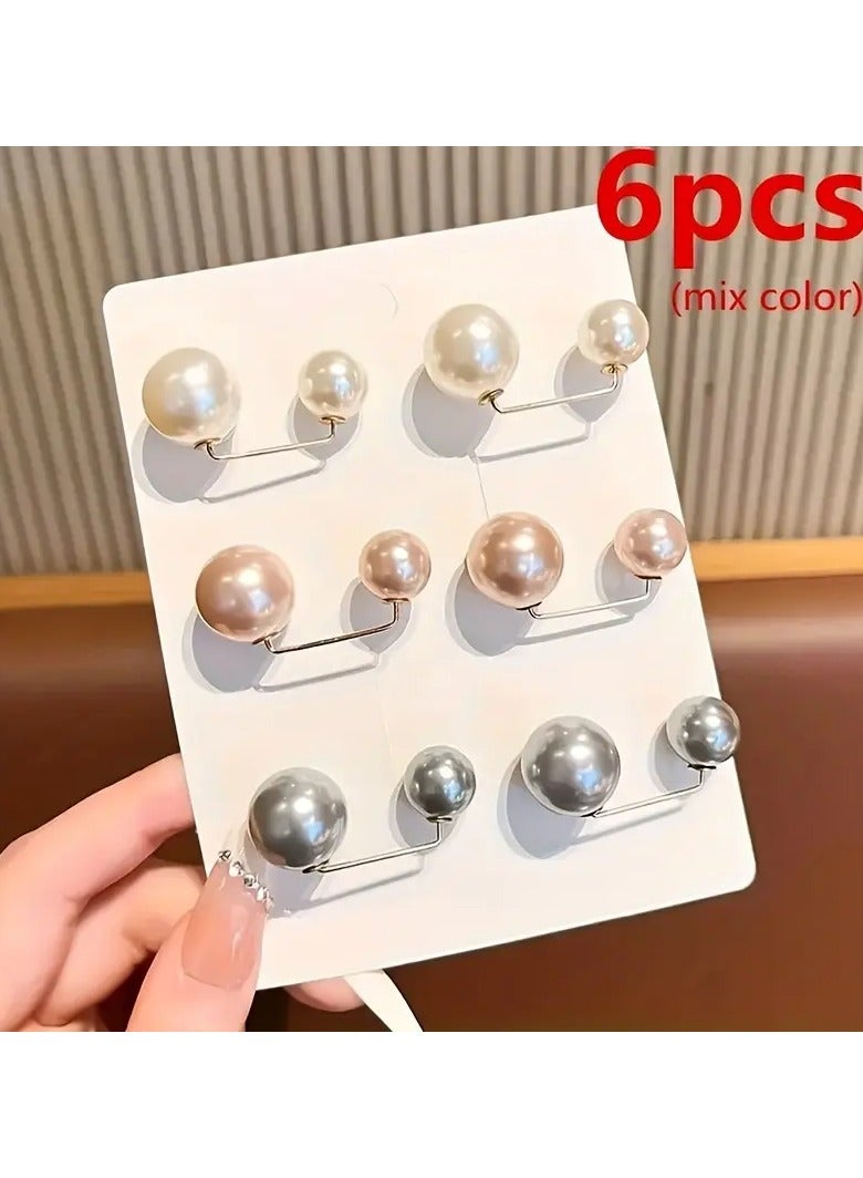 Goolsky 6 قطع دبابيس بروش لؤلؤ مزيف بألوان مختلطة، دبابيس أمان لخط العنق، مشابك شال سترة، إكسسوارات تزيين ملابس النساء - Image 1
