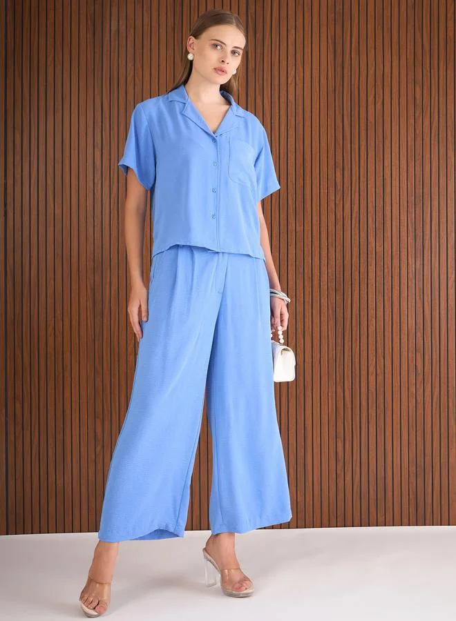 SASSAFRAS Sassafras Blue Notch Lapel Collar Shirt and Straight Pants Co-Ords