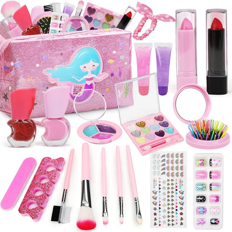 Makeup Kit for Girls, Includes Mermaid Makeup Bag, Real Makeup, Non-Toxic and Washable for Little Girls Age 4-6-8-10-12. - Image 1