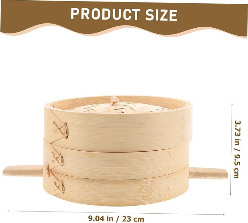 سلة بخار من الخيزران على الطريقة الصينية بمقابض طبيعية للكعك والزلابيا والديم سوم - Image 3