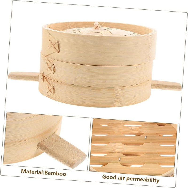 سلة بخار من الخيزران على الطريقة الصينية بمقابض طبيعية للكعك والزلابيا والديم سوم - Image 5