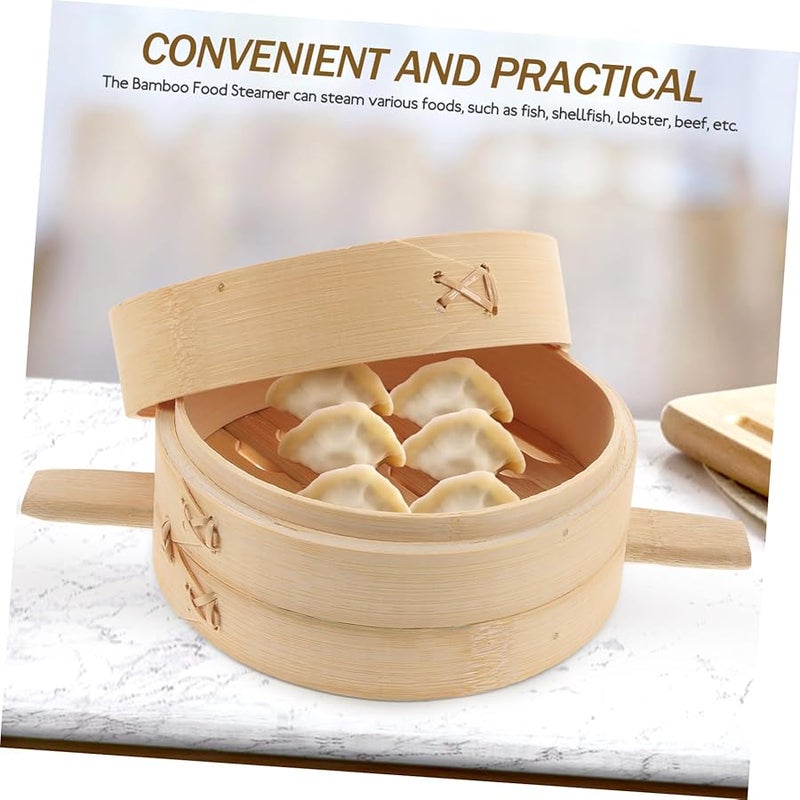 سلة بخار من الخيزران على الطريقة الصينية بمقابض طبيعية للكعك والزلابيا والديم سوم - Image 4