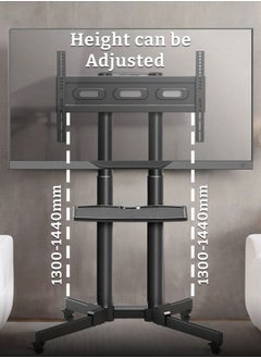 ABJ Mobile TV Stand Rolling Cart for 32-70 Inch For LCD LED 4k Flat & Curved TVs, Height Adjustable Floor TV Stand With Lockable Casters & Removable Shelf, Full Motion Heavy Duty Rolling TV Stand With Tilt, Max VESA 600X400 mm, Holds up to 99lbs  - Image 4