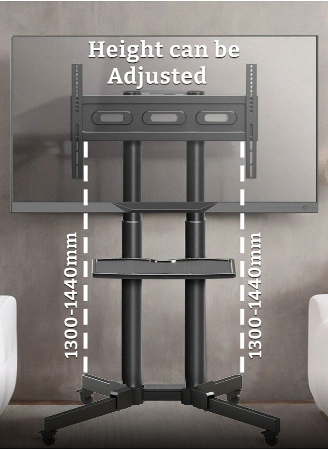 ABJ - Mobile TV Stand Rolling Cart for 32-70 Inch For LCD LED 4k Flat & Curved TVs, Height Adjustable Floor TV Stand With Lockable Casters & Removable Shelf, Full Motion Heavy Duty Rolling TV Stand With Tilt, Max VESA 600X400 mm, Holds up to 99lbs - Image 1