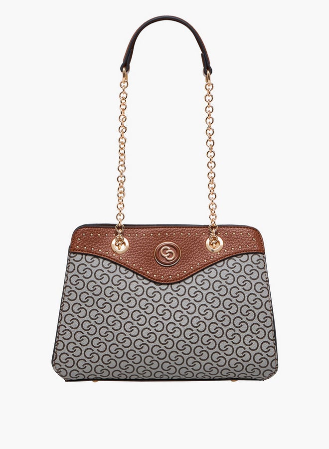 Celeste Monogram Print Tote Bag with Double Chain Strap and Zip Closure - Image 1