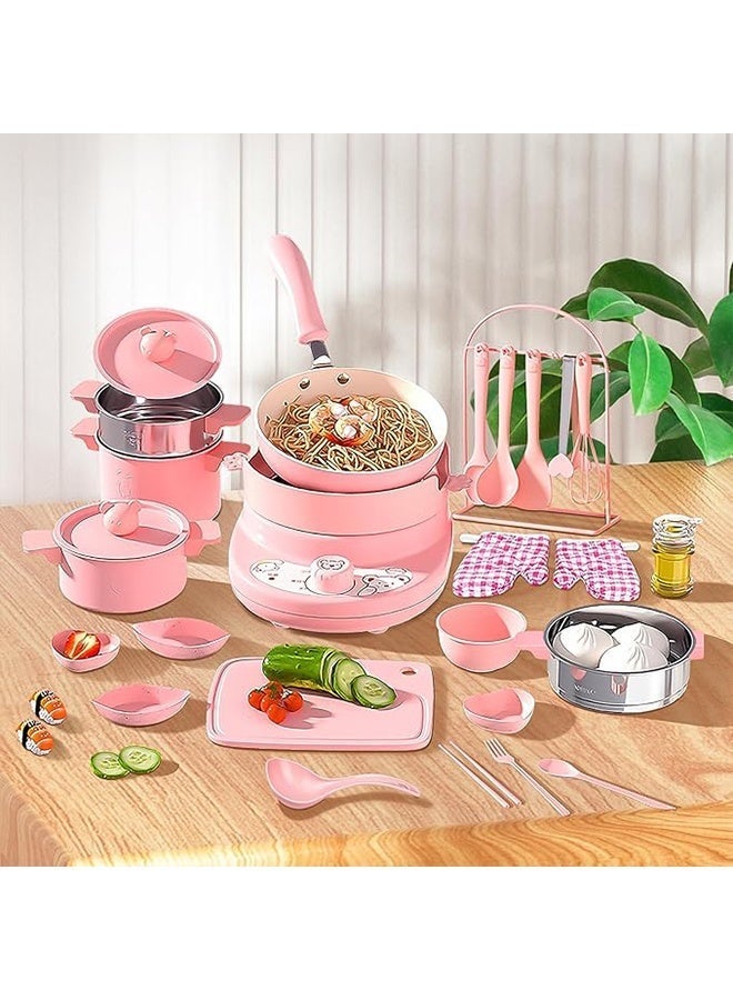Monda 45Pcs Mini Kitchen Realistic Cooking Set, Girl's Little Kitchen Set, Children's Educational Pretend Play Toy Anti-scalding and Antibacterial Mini Electric Stove Pink - Image 5