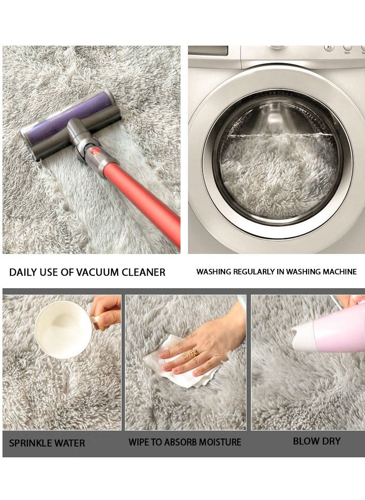 Mei Lifestyle - Modern Wool Fluffy Floor Mat Carpet with Anti slip High Pile Bottom with Upgraded Foam (Size 120×160CM), Rectangle - Image 1