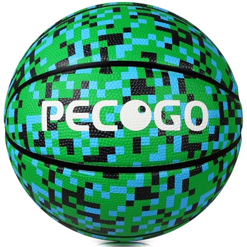 PECOGO Official Rubber Basketball 255 Outdoor Indoor Mens Green Basketball Ball Size 4 for Kids Youth Teen Boys and Girls Gift IdeasWithout Pump - Image 1