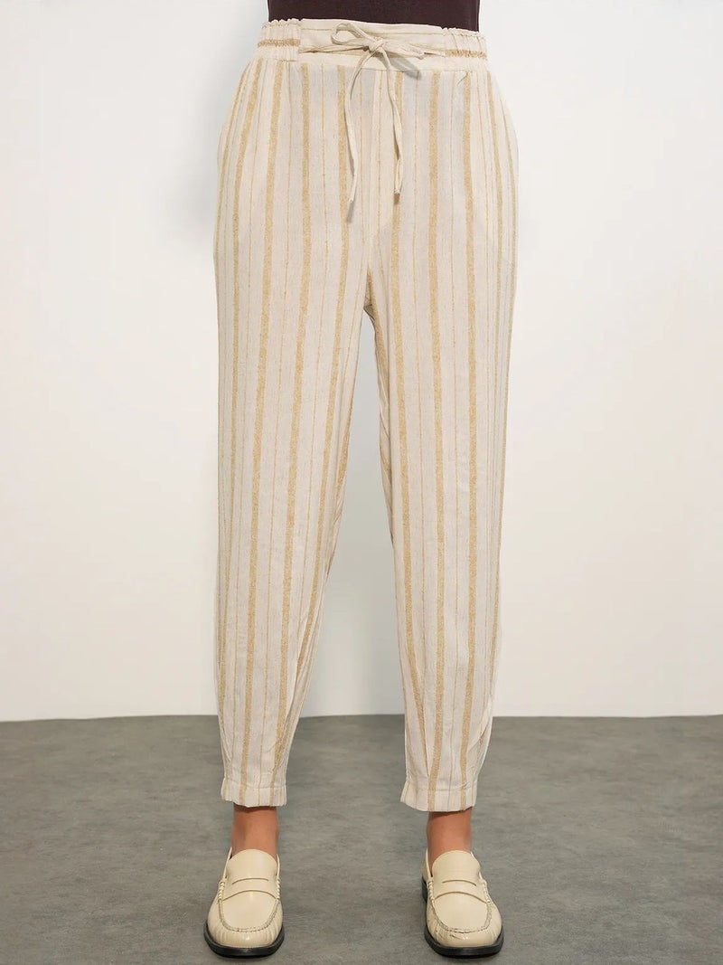 BIG DART BDART Striped Linen-blend Jogger Pants - Image 1