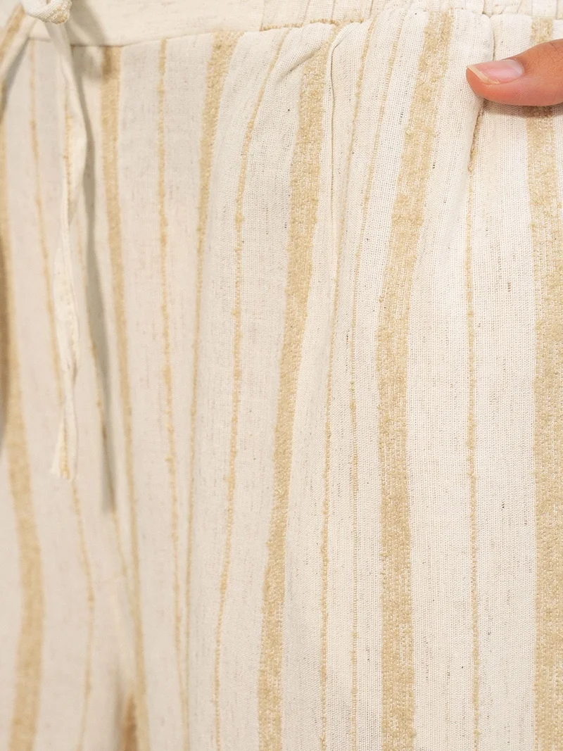 Big Dart Oatmeal Natural BDART Striped Linen-blend Jogger Pants for Women | Best Price UAE