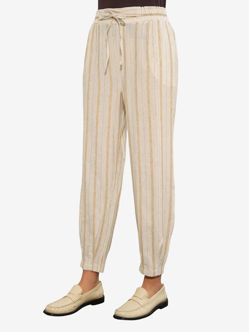 Big Dart Oatmeal Natural BDART Striped Linen-blend Jogger Pants for Women | Best Price UAE