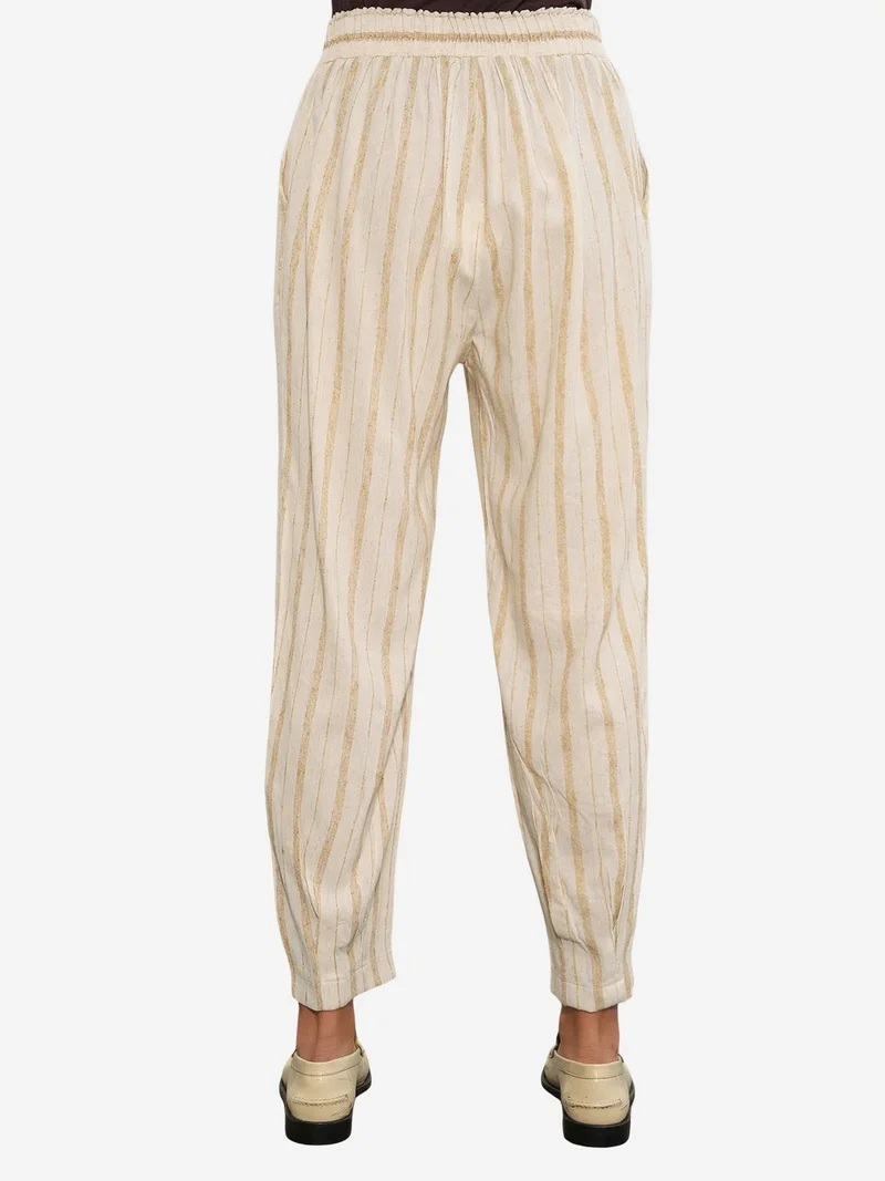 Big Dart Oatmeal Natural BDART Striped Linen-blend Jogger Pants for Women | Best Price UAE