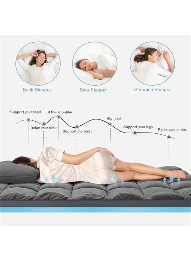 Arabest 4 Full Size Memory Foam Mattress Topper with Cooling Pillow Top Cover and Gel Memory Foam Layer, Deep Elastic Pocket, Grey - Image 3