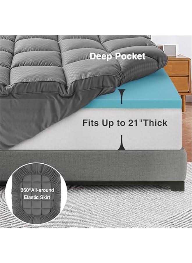 Arabest 4 Full Size Memory Foam Mattress Topper with Cooling Pillow Top Cover and Gel Memory Foam Layer, Deep Elastic Pocket, Grey - Image 5