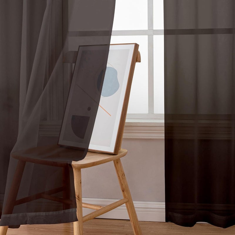 SimpleBrand Chocolate Sheer Curtains 63 Inch Length 2 Panels, Rod Pocket Solid Color Window Sheer Curtain Panels, Elegant Curtains & Drapes for Living Room, Bedroom 2 Panels (42" W x 63" L) - Image 4