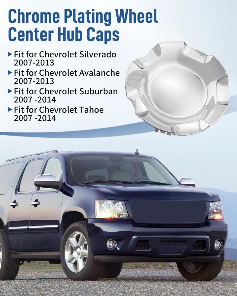 Quaneguzy 4PCS Cover Wheel Center Caps Hubcap Cover Fit for Chevrolet Silverado Avalanche 2007-2013, Fit for Suburban Tahoe 2007-2014 Replace 9596007 9595152 - Image 2