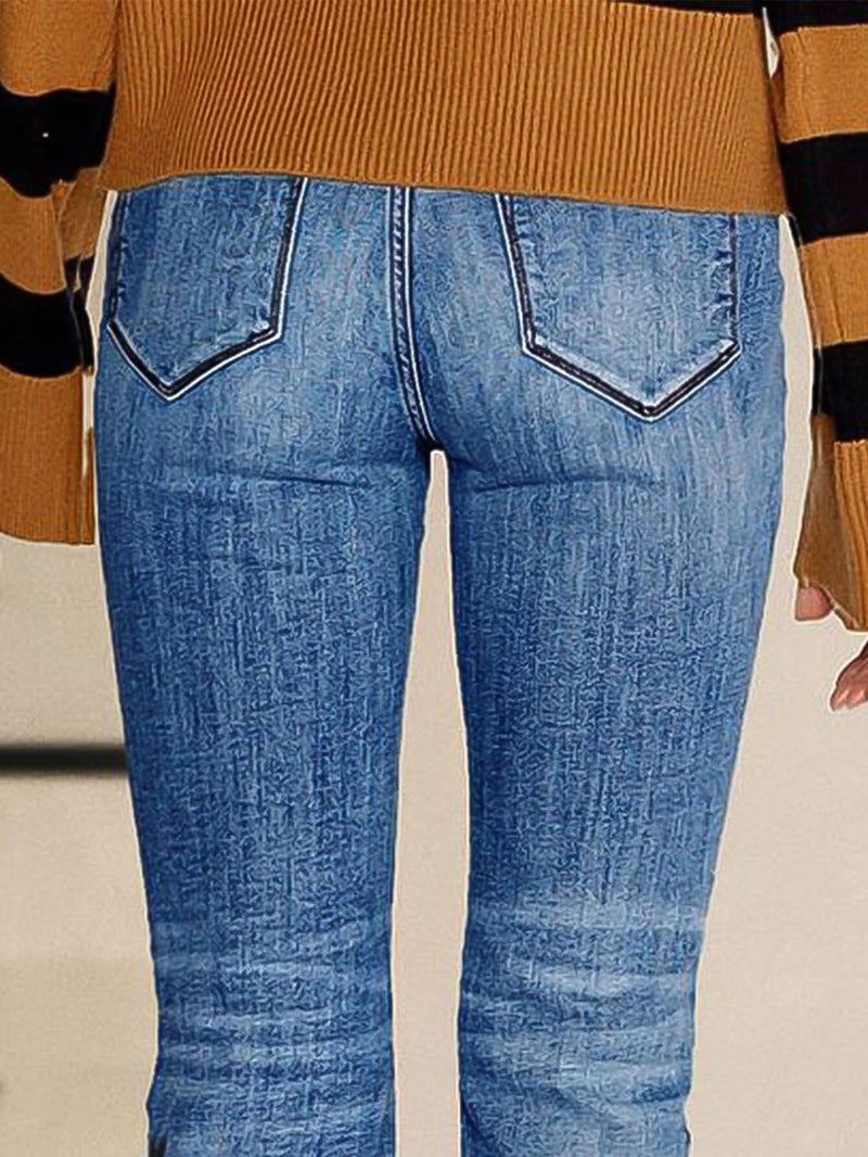 Flamingals Embroidered Jeans for Women Mid Waist Casual Floral Embroidery Bottom High Stretch Bootcut Jeans Light Blue S - Image 5