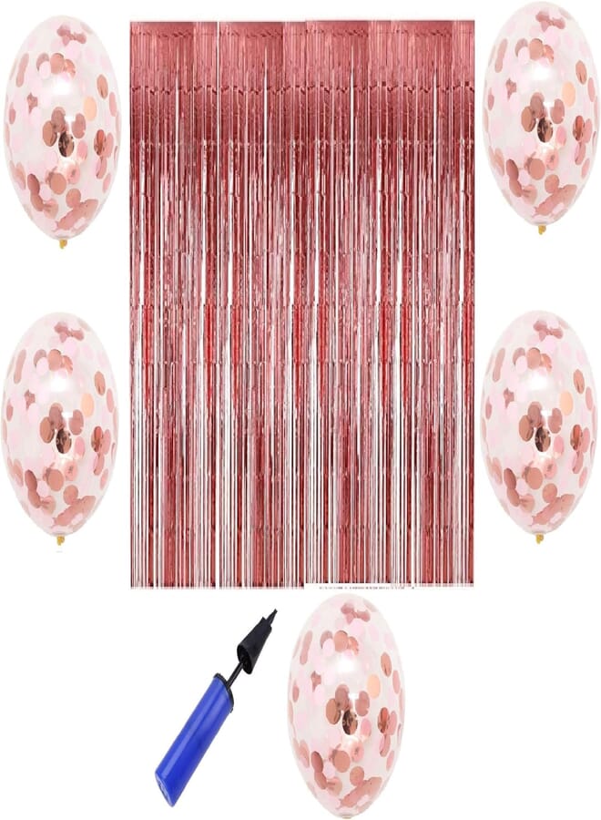 Secret Rose gold Foil Curtains Metallic Fringe Curtains Shimmer Curtain- 5pcs rose gold confetti balloon for Birthday Wedding Party Christmas Decorations