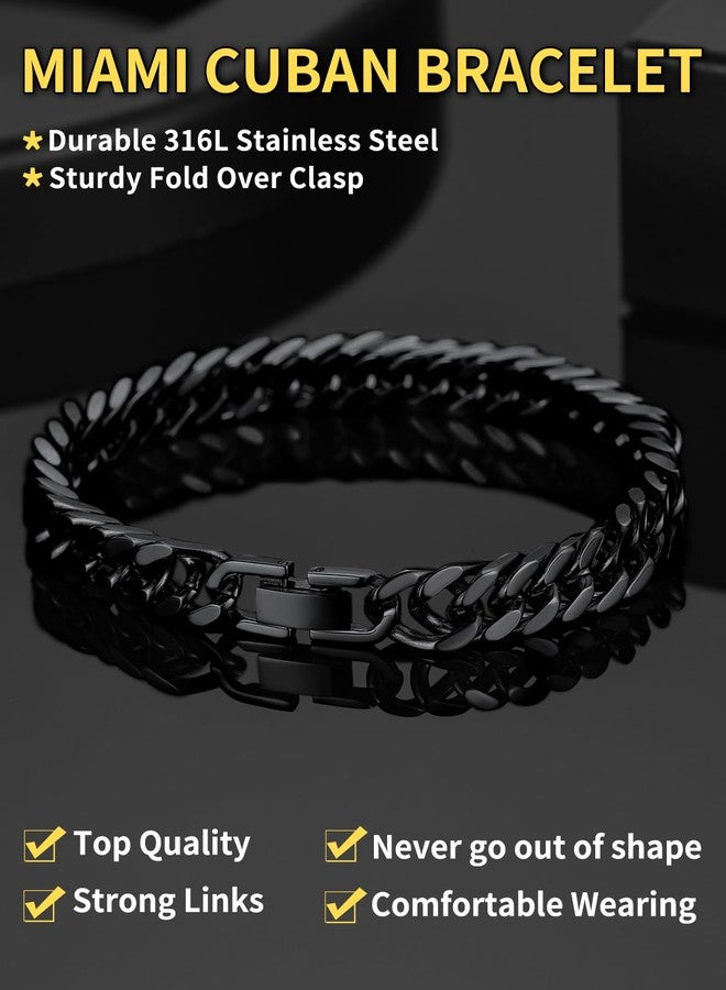 ChainsHouse Black Curb Chain Bracelet 8mm 19cm Rapper Wrist Chain Bracelet Xmas Gift - Image 3