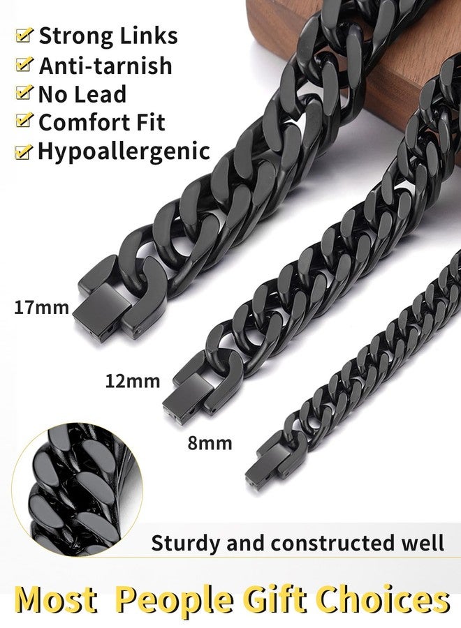 ChainsHouse Black Curb Chain Bracelet 8mm 19cm Rapper Wrist Chain Bracelet Xmas Gift - Image 4