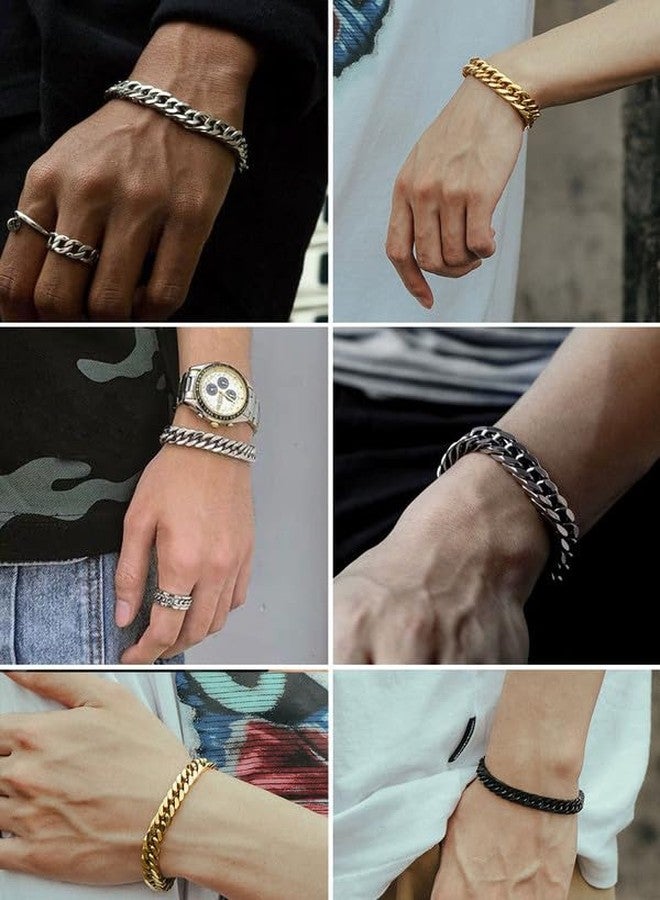 ChainsHouse Black Curb Chain Bracelet 8mm 19cm Rapper Wrist Chain Bracelet Xmas Gift - Image 2