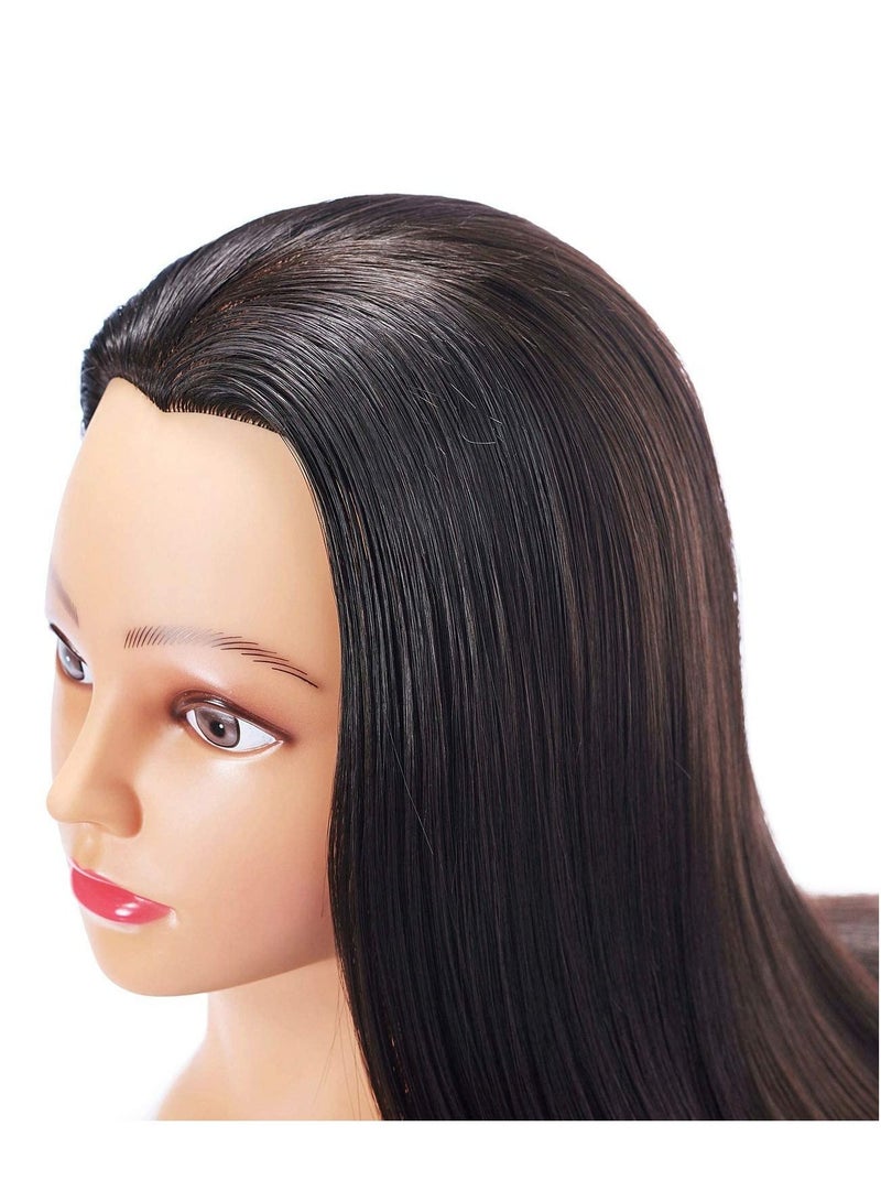 إستيل رأس مانيكان لتصفيف الشعر وتدريب رأس مانيكين للتجميل دمية رأس من الألياف الاصطناعية وحامل مشبك مجاني أسود 02 - Image 4