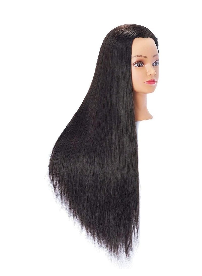 إستيل رأس مانيكان لتصفيف الشعر وتدريب رأس مانيكين للتجميل دمية رأس من الألياف الاصطناعية وحامل مشبك مجاني أسود 02 - Image 3