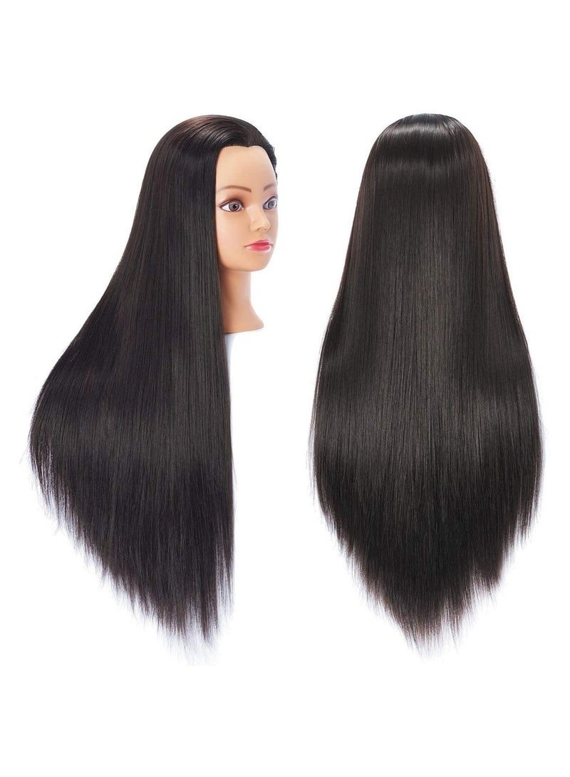 إستيل رأس مانيكان لتصفيف الشعر وتدريب رأس مانيكين للتجميل دمية رأس من الألياف الاصطناعية وحامل مشبك مجاني أسود 02 - Image 1