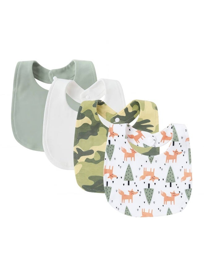 RooRound Baby Bibs 4 Pack - Soft & Absorbent 100% Cotton Adjustable Bibs for Newborn, Infant & Toddlers: Drooling, Teething, Feeding, Stain-Resistant A-Class Safe Neutral (Green) - Image 1