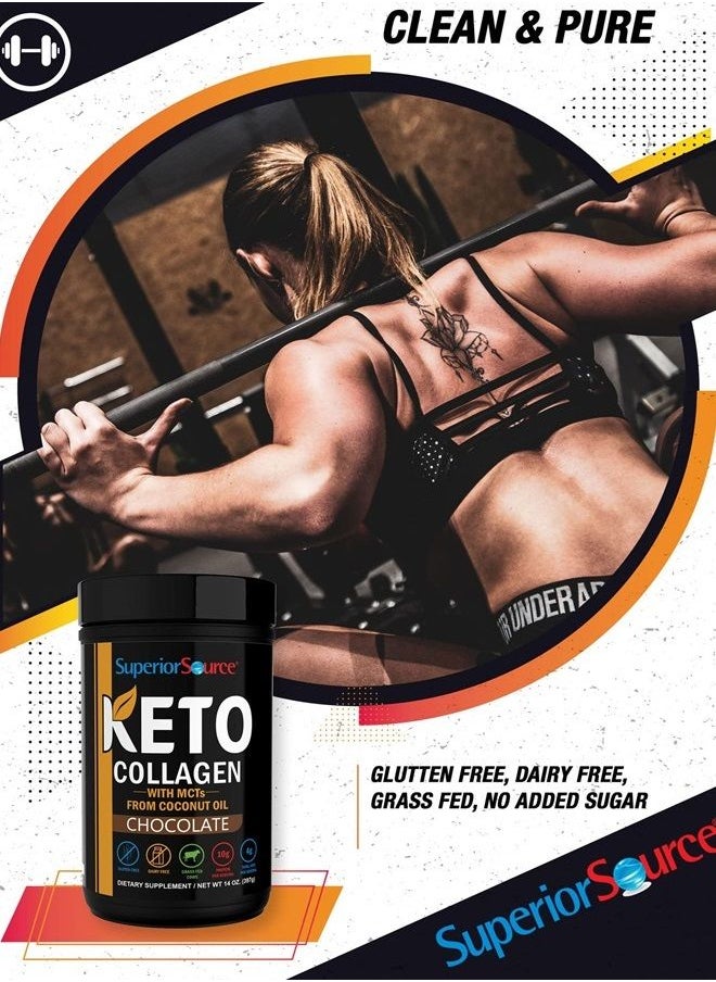 Superior Source Keto Collagen Protein Powder Chocolate (14 oz), Grass Fed Collagen Peptides with MCT Oil, 23 (17 g) Servings, Pre/Post Workout, Gluten Free, Paleo Friendly, Non-GMO  - Image 2