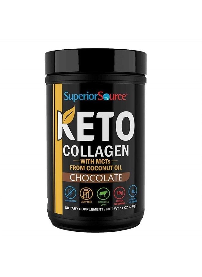 Superior Source Keto Collagen Protein Powder Chocolate (14 oz), Grass Fed Collagen Peptides with MCT Oil, 23 (17 g) Servings, Pre/Post Workout, Gluten Free, Paleo Friendly, Non-GMO  - Image 1