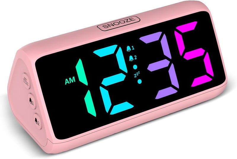 Netzu Loud Alarm Clock for Heavy Sleepers, RGB Alarm Clocks for Bedrooms Seniors Kids, Plug in Digital Clock with 5 Dimmers, 2 Alarms, 4 Volumes and Snooze - Image 1