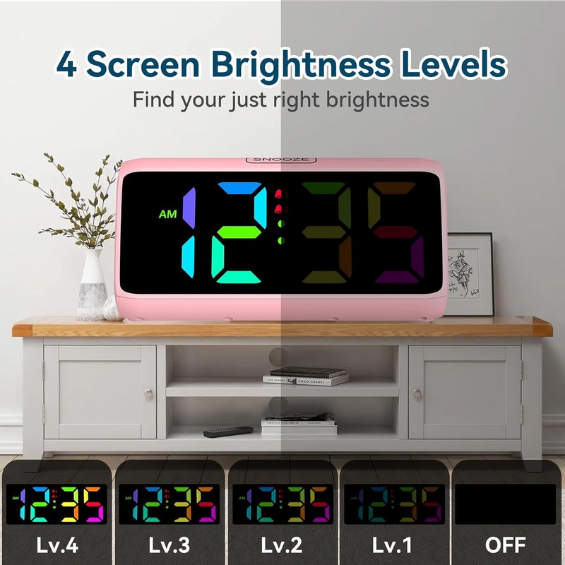Netzu Loud Alarm Clock for Heavy Sleepers, RGB Alarm Clocks for Bedrooms Seniors Kids, Plug in Digital Clock with 5 Dimmers, 2 Alarms, 4 Volumes and Snooze - Image 5