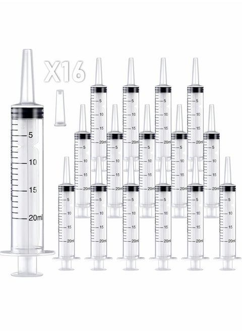 20ml Plastic Syringe, Large Syringes Tools for Liquid, Sterile and Individually Sealed for Measuring, Watering, Refilling, Feeding Pets, Scientific Labs, Oil or Glue Applicator, 16 Pack